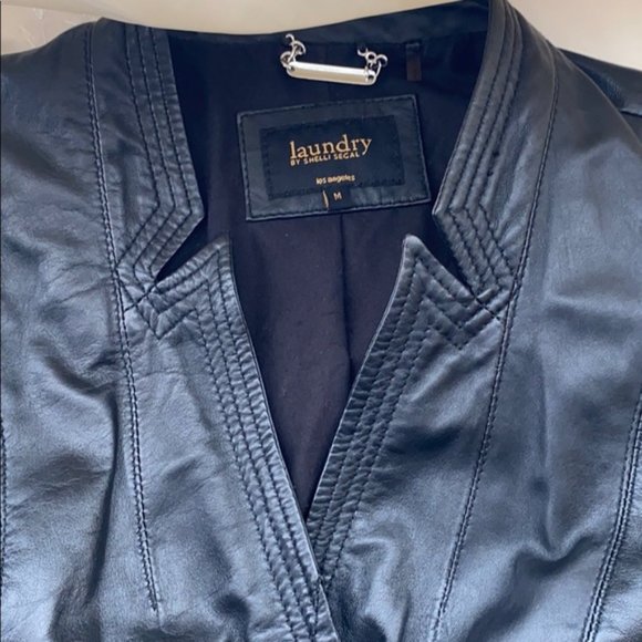 Laundry black genuine leather moto biker jacket size M - Picture 6 of 10